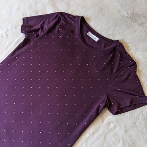 🌺 Calvin Klein Purple & Gold Polka Dot Shirt Size S
